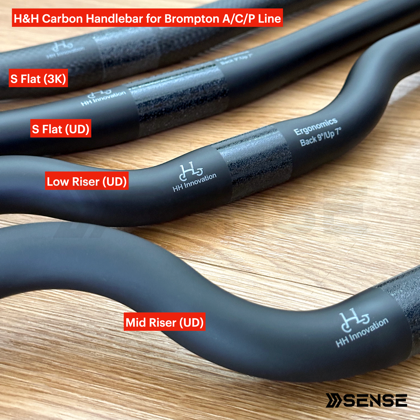 H&H Carbon Handlebar Flat S Straight Low Mid Riser Bar Handle for Brompton A/C/P Line