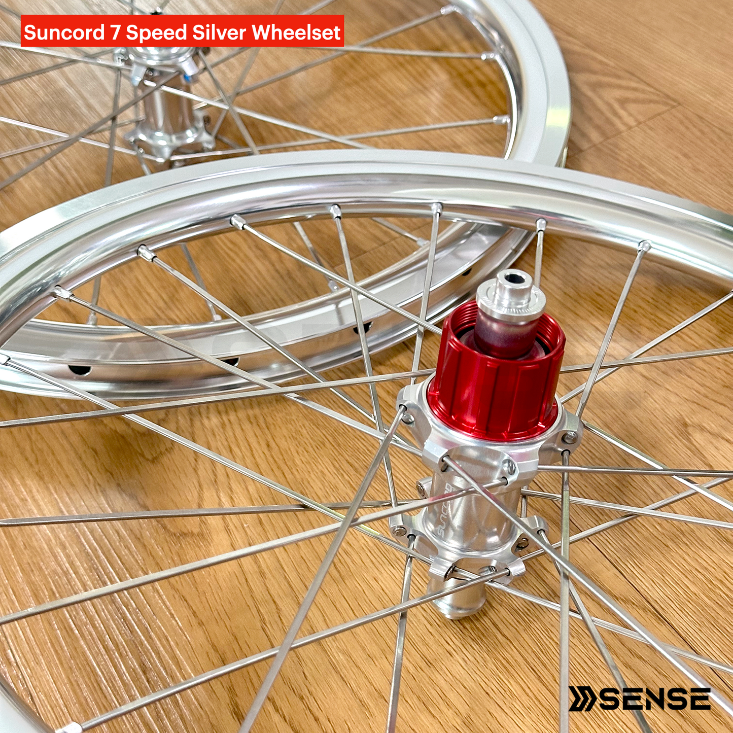 Suncord 7 Speed Polished Silver Aluminium Rims Wheelset